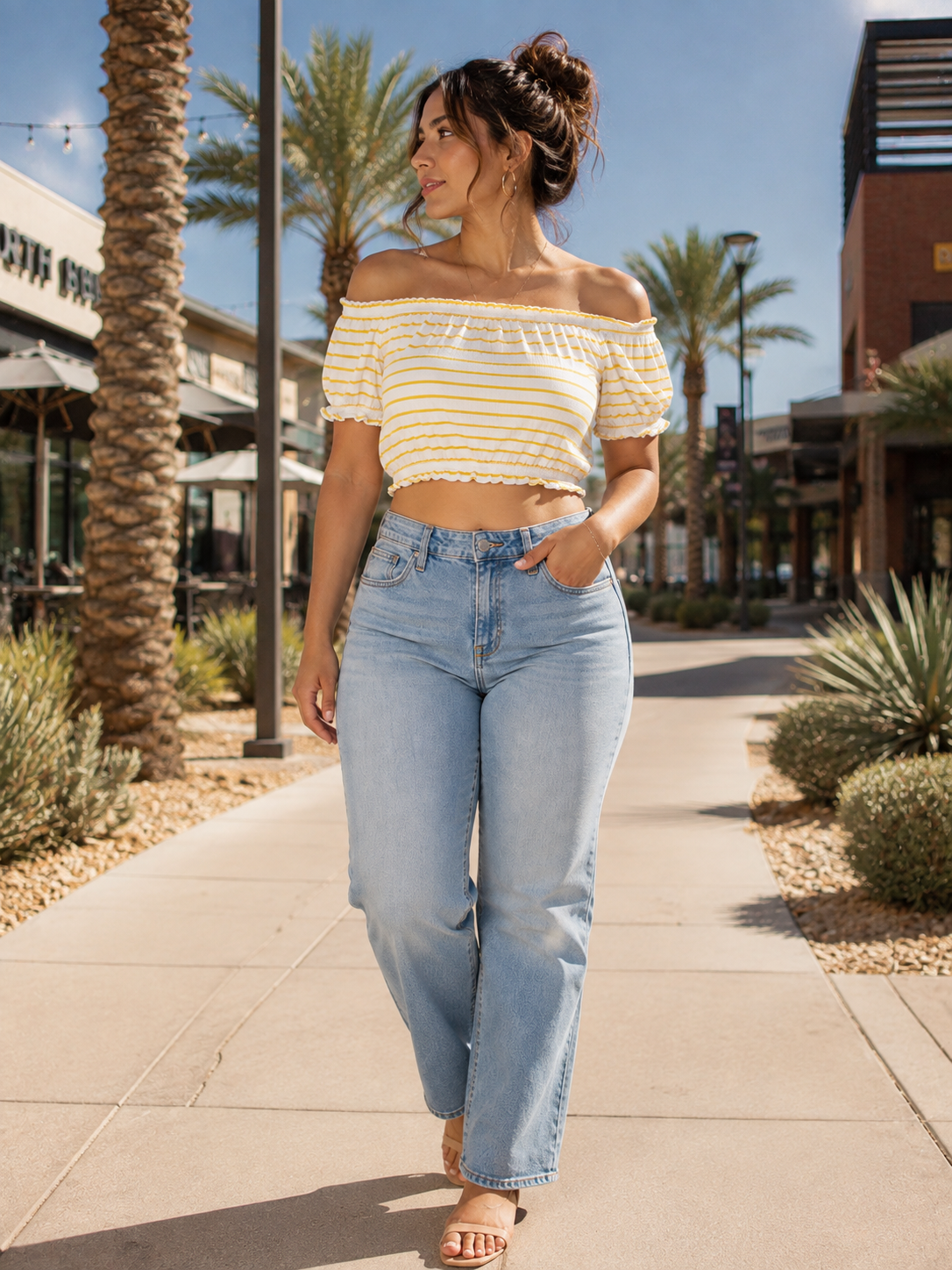Yellow Stripe Crop Top